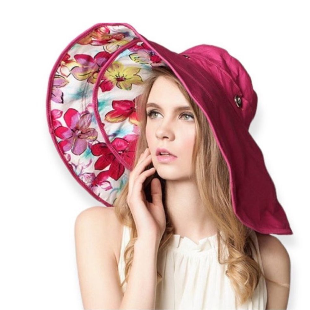 Pink Floral Reversible Wide Brim Summer Sun Hat NWT